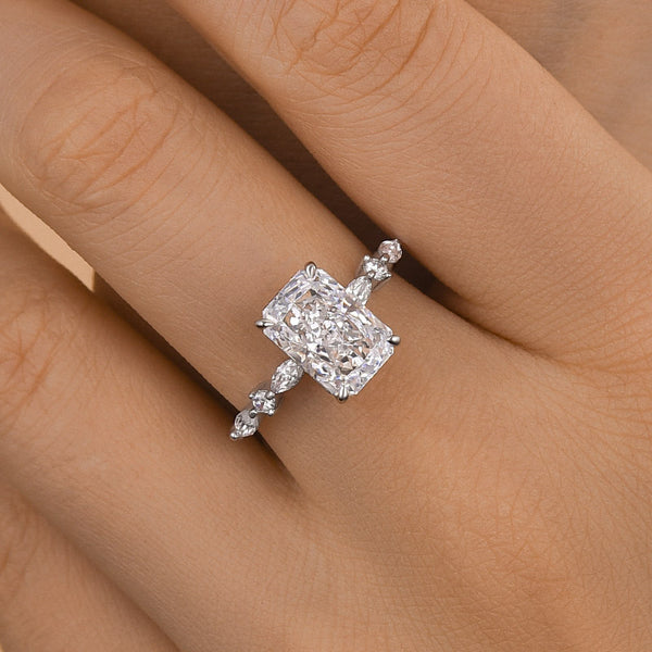 Louily Sparkle Crushed Ice Radiant Cut Engagement Ring For Women In Sterling Silver