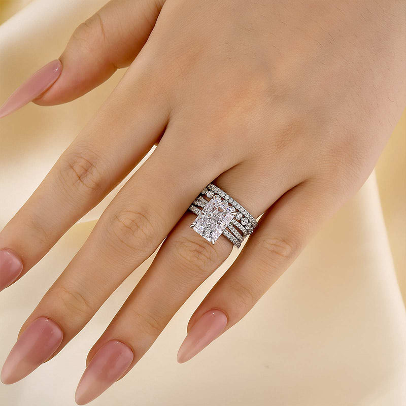 Louily 4PC Radiant Cut Wedding Ring Set With Classic Wedding Bands - louilyjewelry