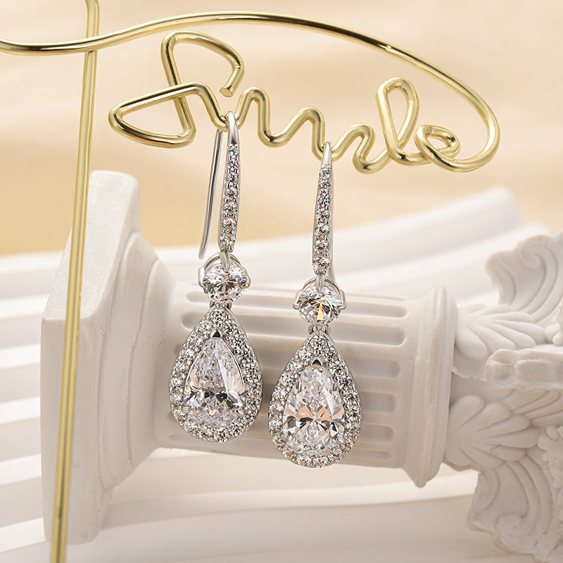 Louily Elegant Pear Cut Women's Dangle Earrings In Sterling Silver - louilyjewelry