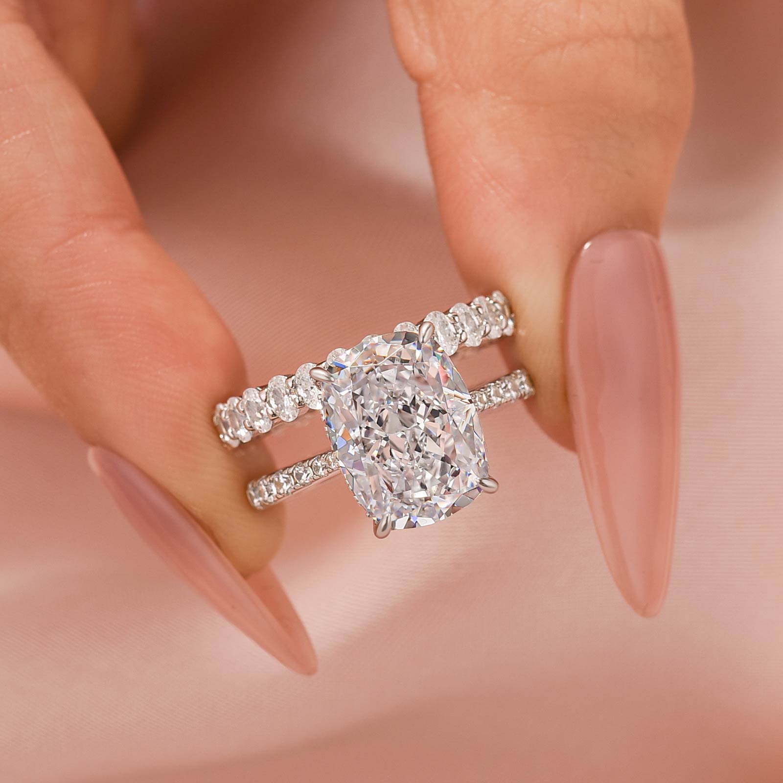 Louily 5.5 Carat Cushion Cut Wedding Ring Set With Oval Cut Wide Wedding Band - louilyjewelry