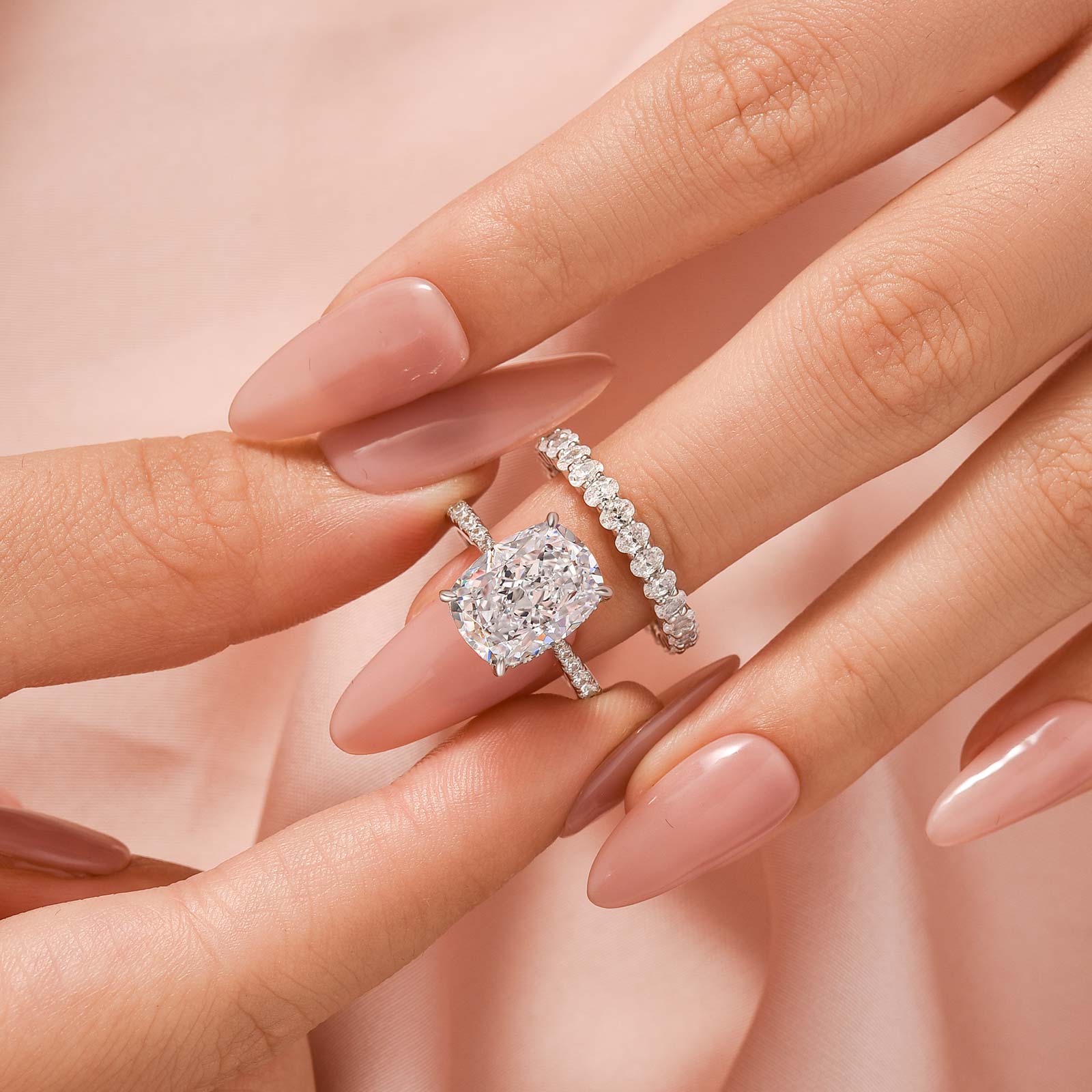 Louily 5.5 Carat Cushion Cut Wedding Ring Set With Oval Cut Wide Wedding Band - louilyjewelry