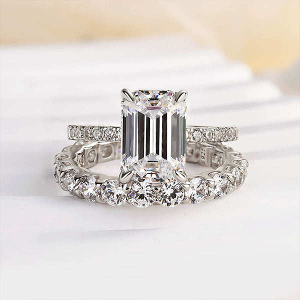 Louily Classic Emerald Cut Wedding Ring Set