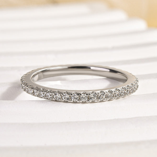 Louily Classic Full Eternity Thin Wedding Band For Women In Sterling Silver