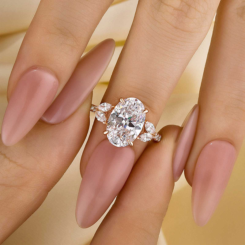 Louily Sparkle Five Stone Yellow Gold Oval Cut Engagement Ring In Sterling Silver - louilyjewelry