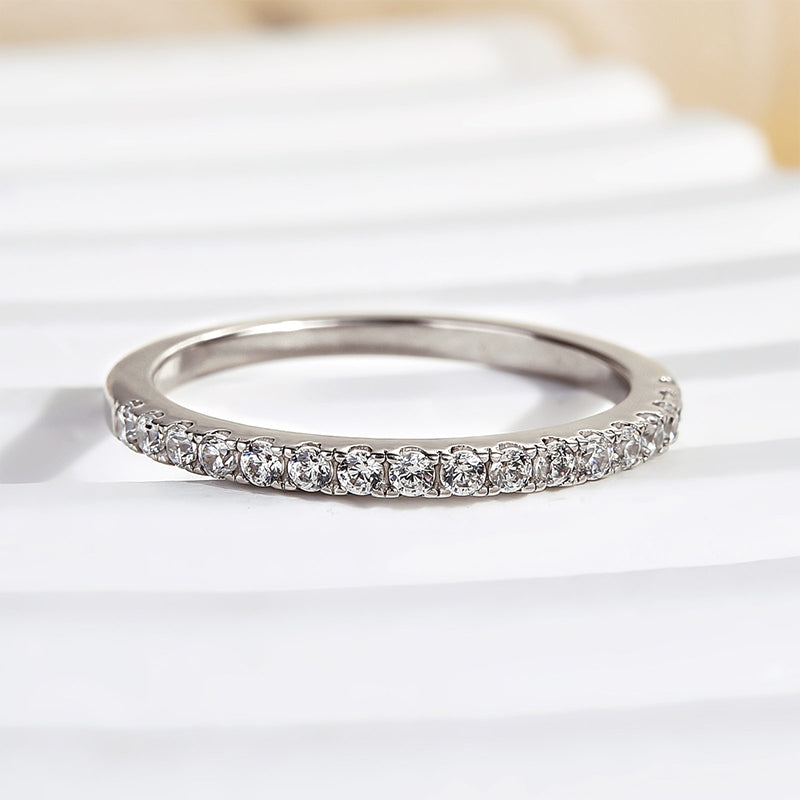 Louily Classic Half Eternity Thin Women's Wedding Band In Sterling Silver - louilyjewelry