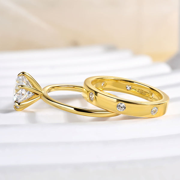 Louily Elegant Yellow Gold  Round Cut Wedding Ring Set For Women