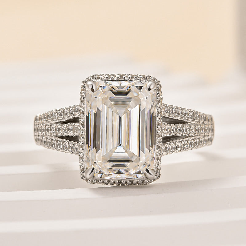 Louily Exclusive Split Shank Emerald Cut Engagement Ring In Sterling Silver - louilyjewelry