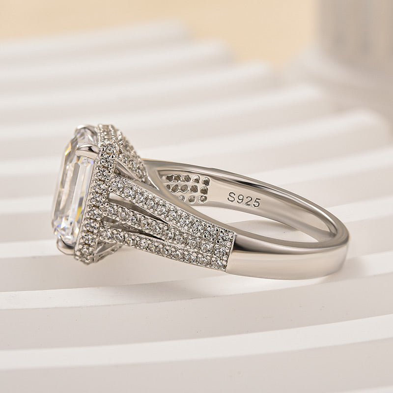 Louily Exclusive Split Shank Emerald Cut Engagement Ring In Sterling Silver - louilyjewelry