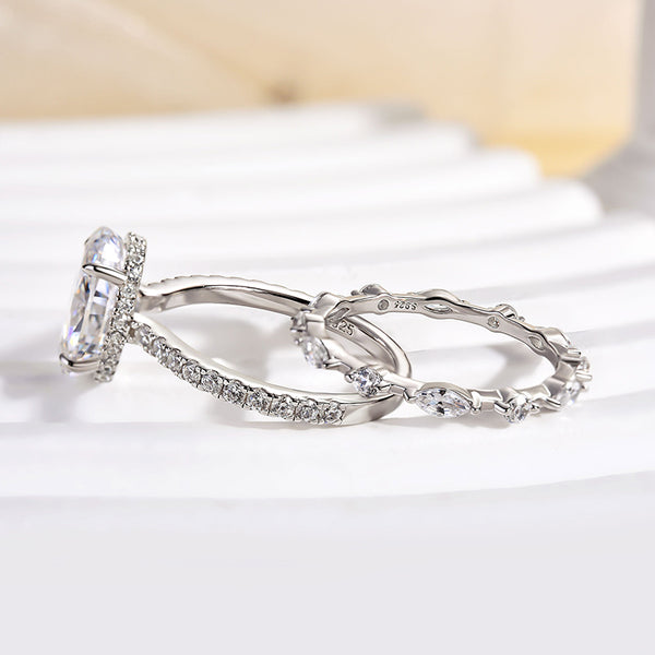 Louily Attractive Crushed Ice Oval Cut Ring Set