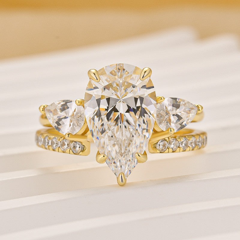 4.0 Ct Pear Cut Insert Wedding Ring Set In Sterling Silver For Women - louilyjewelry