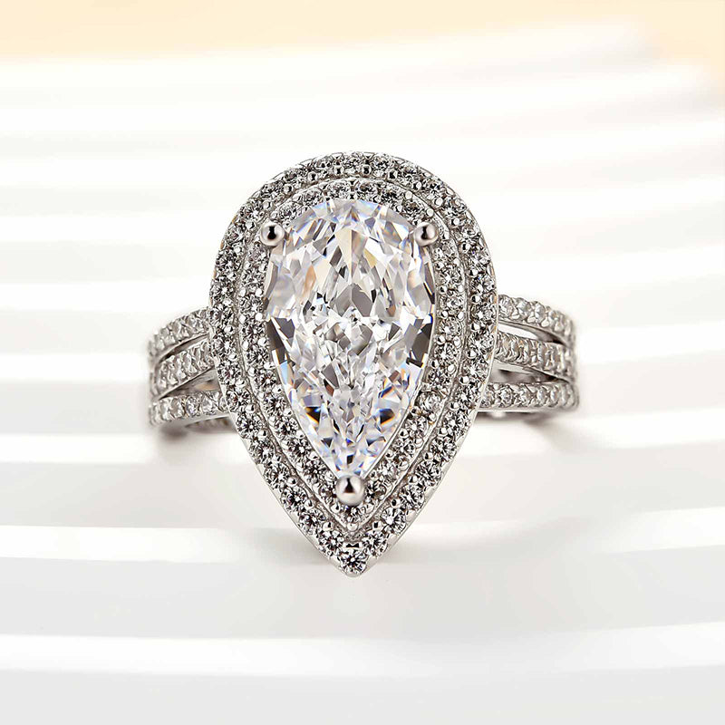 Louily Luxury Double Halo Pear Cut Engagement Ring In Sterling Silver - louilyjewelry