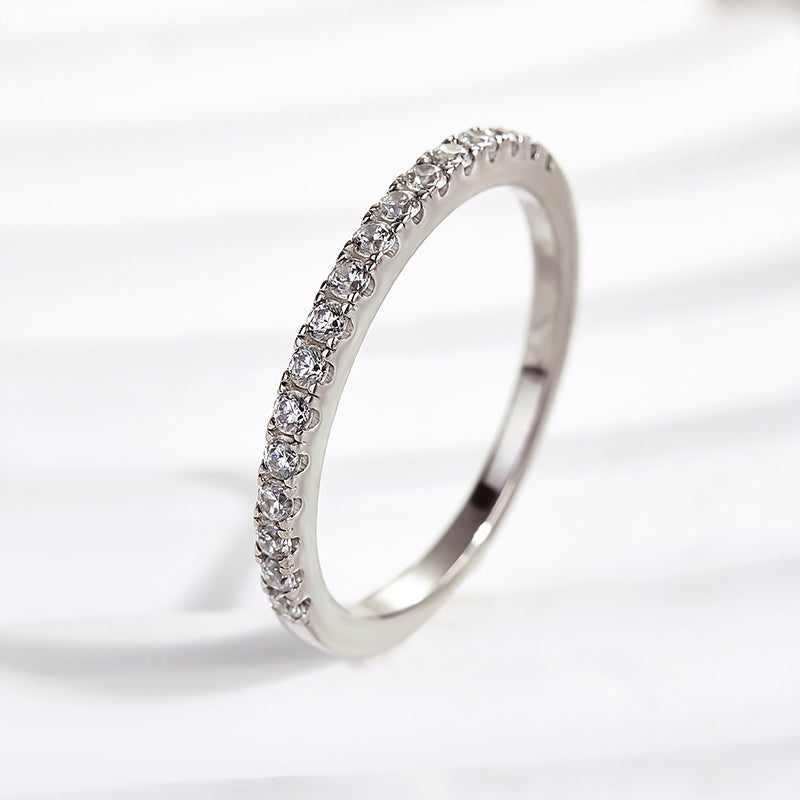 Louily Classic Half Eternity Thin Women's Wedding Band In Sterling Silver - louilyjewelry