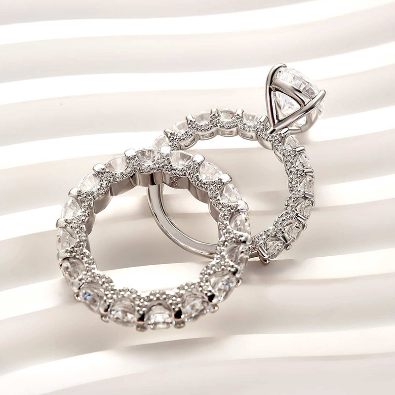 Louily Classic Halo Pear Cut Wedding Ring Set With Eternity Wedding Band - louilyjewelry