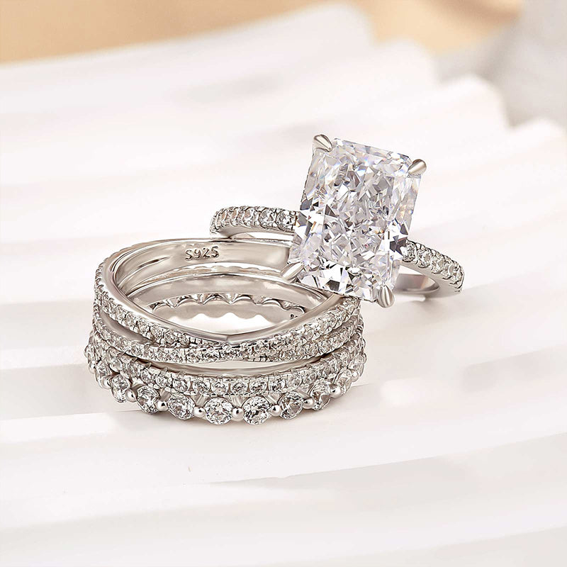 Louily 4PC Radiant Cut Wedding Ring Set With Classic Wedding Bands - louilyjewelry