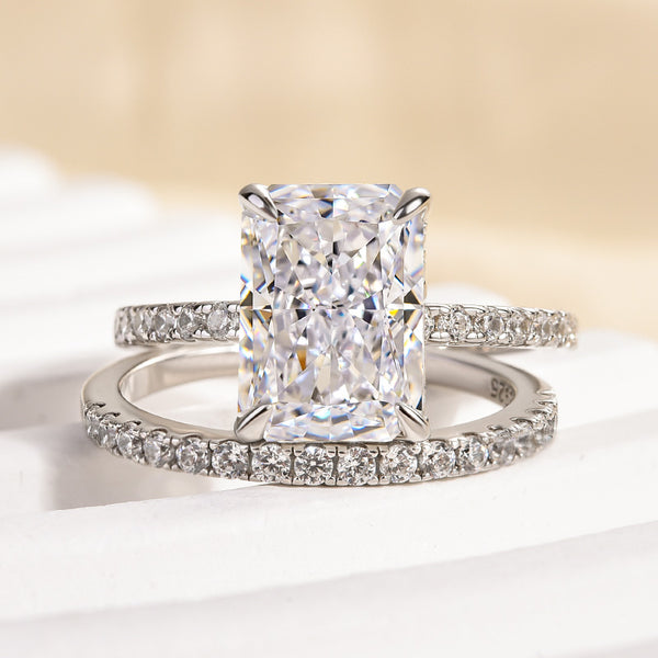 Louily Moissanite Radiant Cut Wedding Ring Set