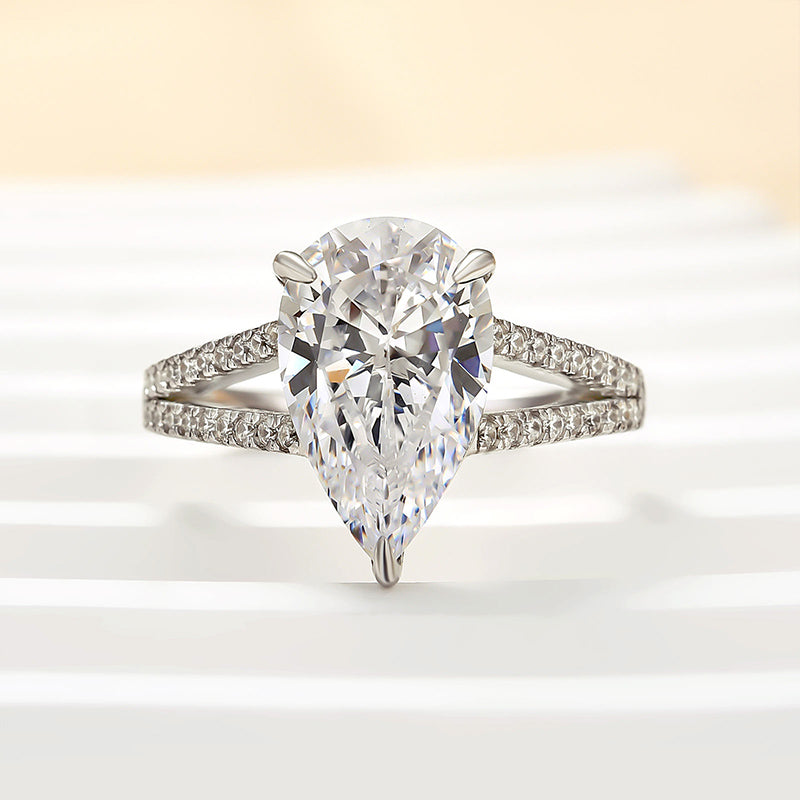 Louily Unique Split Shank Pear Cut Engagement Ring In Sterling Silver - louilyjewelry