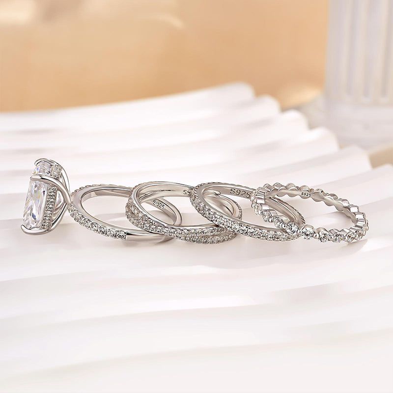 Louily 4PC Radiant Cut Wedding Ring Set With Classic Wedding Bands - louilyjewelry