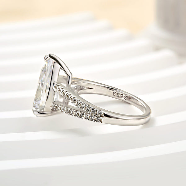 Louily Unique Split Shank Pear Cut Engagement Ring In Sterling Silver