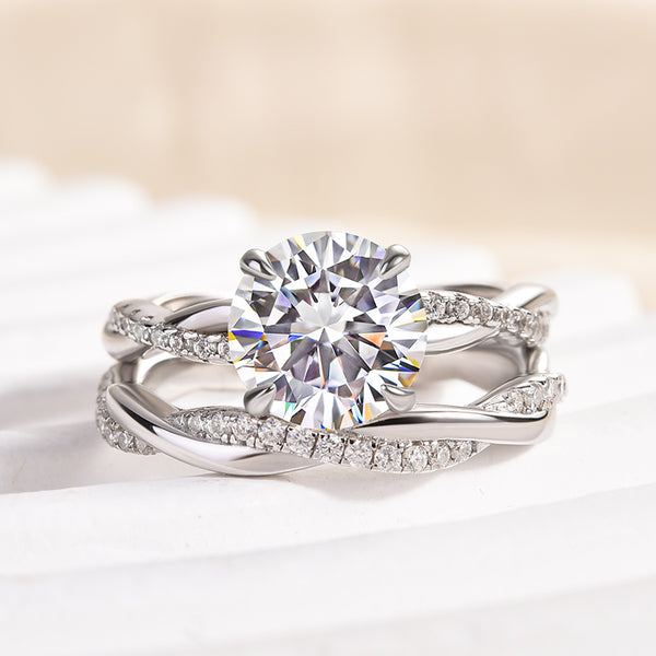 Louily Moissanite Twist Round Cut Wedding Set