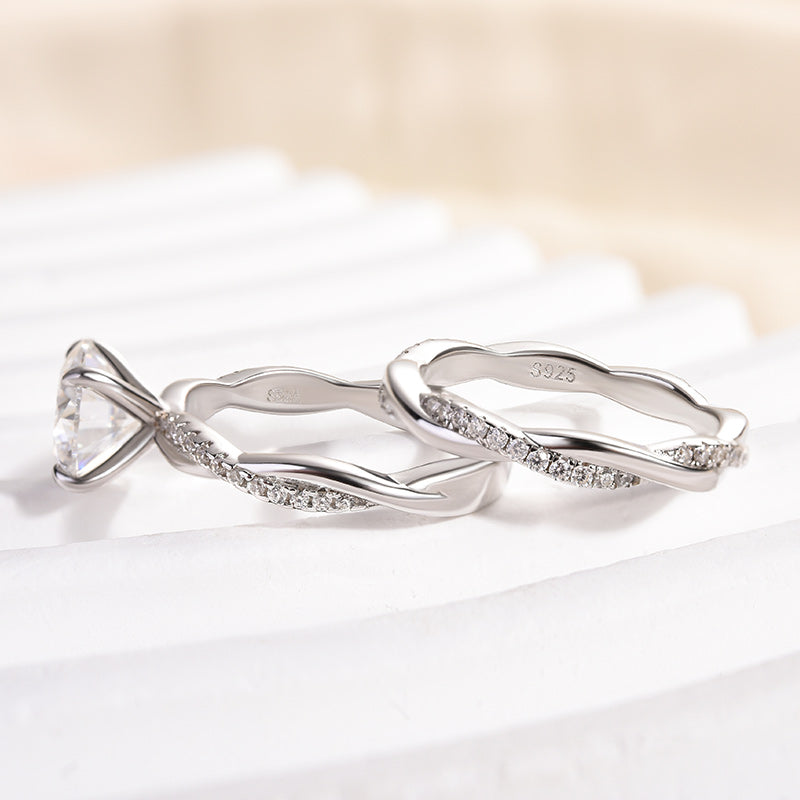Louily Moissanite 2.0 Carat Round Cut Twist Wedding Ring Set - louilyjewelry