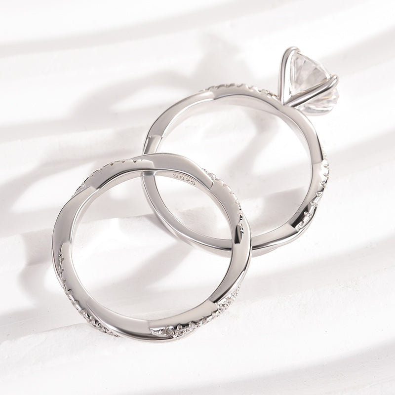 Louily Moissanite 2.0 Carat Round Cut Twist Wedding Ring Set - louilyjewelry