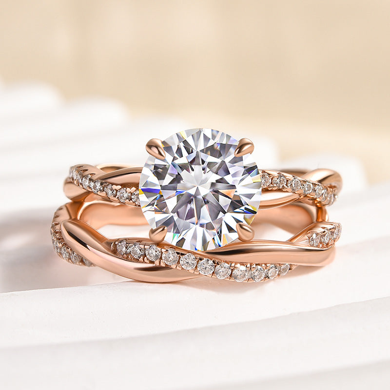 Louily Moissanite 2.0 Carat Round Cut Twist Wedding Ring Set - louilyjewelry
