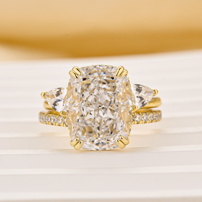 8.0 Carat Elongated Cushion Cut Insert Wedding Ring Set In Sterling Silver - louilyjewelry