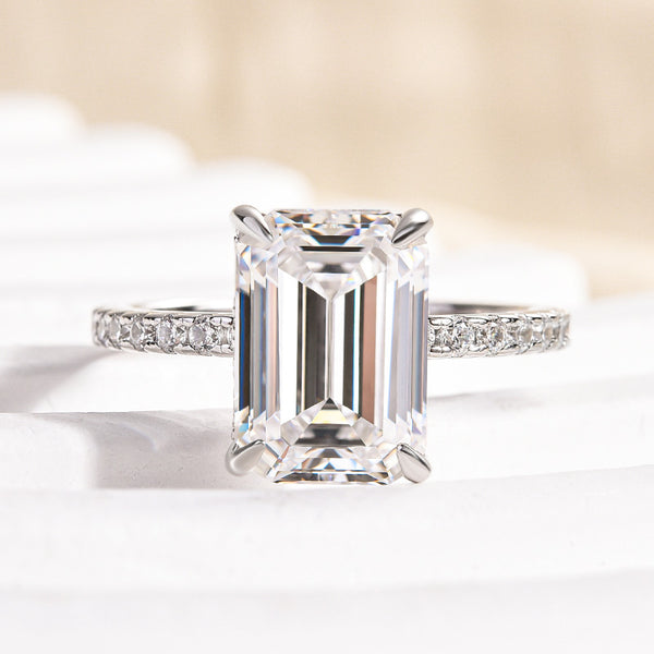 Louily Moissanite Emerald Cut Engagement Ring