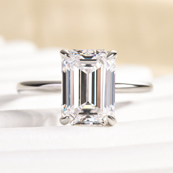 Louily Moissanite Emerald Cut Solitaire Engagement Ring