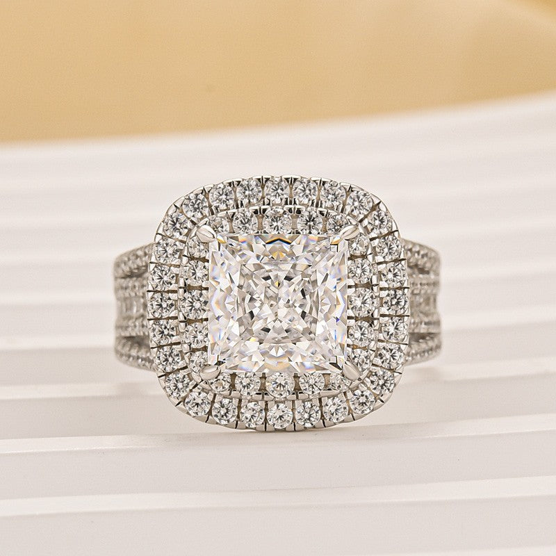 2.0Ct Princess Cut Double Halo Split Shank Engagement Ring In Sterling Silver - louilyjewelry