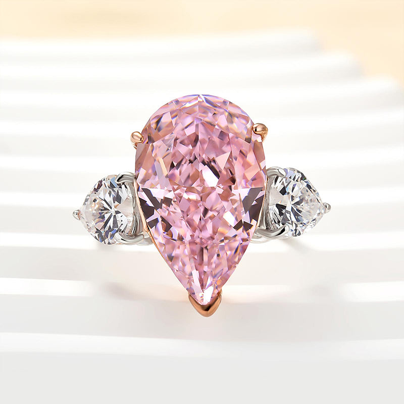 Louily Lovely Pink Stone Pear Cut Three Stone Engagement Ring - louilyjewelry