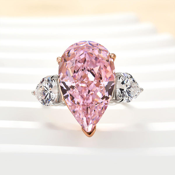 Louily Lovely Pink Stone Pear Cut Three Stone Engagement Ring