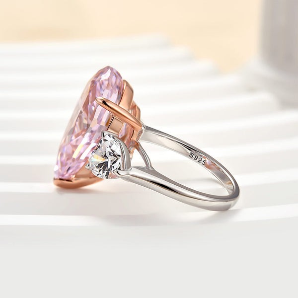 Louily Lovely Pink Stone Pear Cut Three Stone Engagement Ring