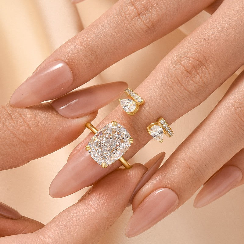 8.0 Carat Elongated Cushion Cut Insert Wedding Ring Set In Sterling Silver - louilyjewelry