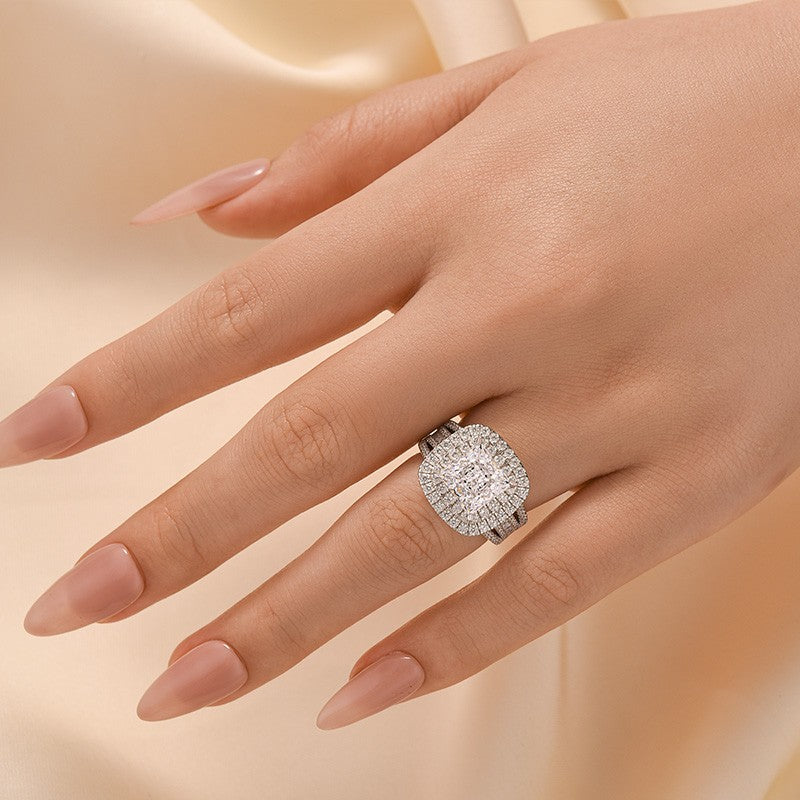 2.0Ct Princess Cut Double Halo Split Shank Engagement Ring In Sterling Silver - louilyjewelry