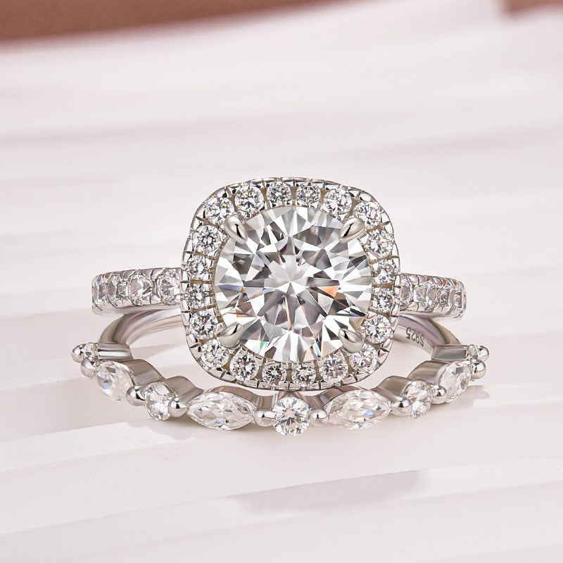Moissanite 2.0Ct Halo Round Cut White Gold Promise Ring With Round Cut Anniversary Ring - louilyjewelry