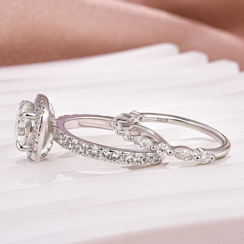 Moissanite 2.0Ct Halo Round Cut White Gold Promise Ring With Round Cut Anniversary Ring - louilyjewelry