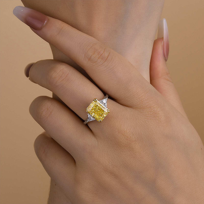 Louily Yellow Stone Radiant & Triangle Cut Three Stone Engagement Ring In Sterling Silver - louilyjewelry