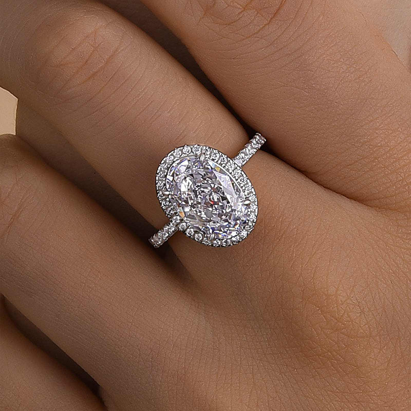 Louily Exquisite Halo Oval Cut Engagement Ring For Women In Sterling Silver - louilyjewelry