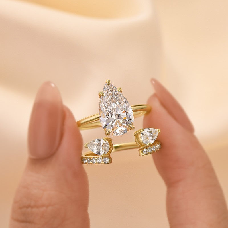 4.0 Ct Pear Cut Insert Wedding Ring Set In Sterling Silver For Women - louilyjewelry