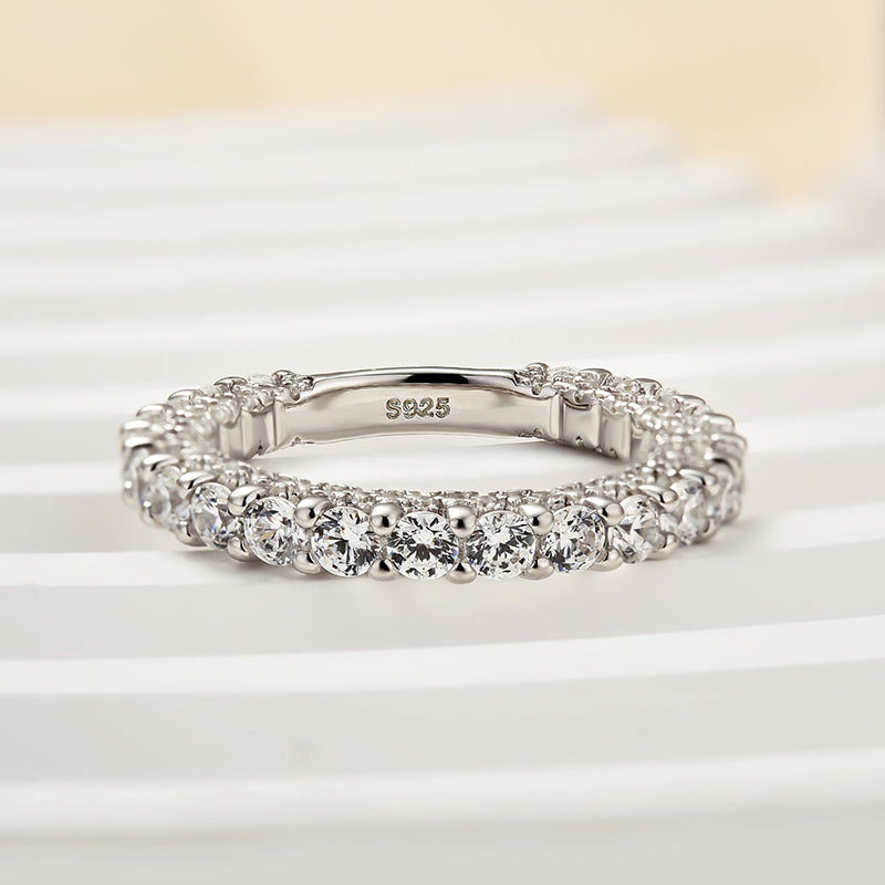 Louily Classic White Gold Round Cut Wedding Band For Women - louilyjewelry