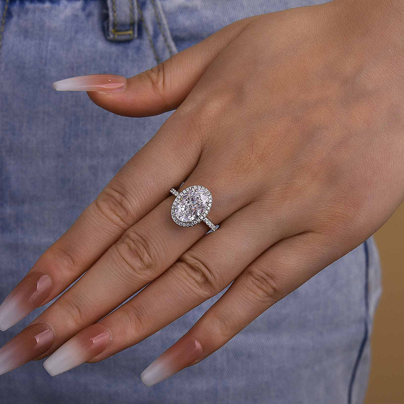 Louily Exquisite Halo Oval Cut Engagement Ring For Women In Sterling Silver - louilyjewelry
