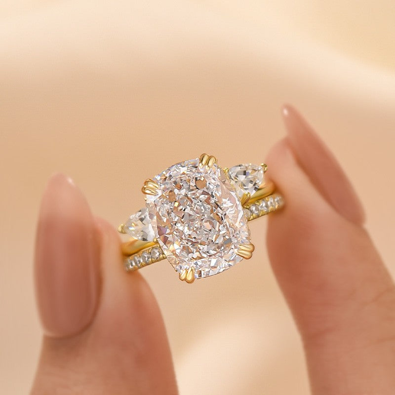 8.0 Carat Elongated Cushion Cut Insert Wedding Ring Set In Sterling Silver - louilyjewelry