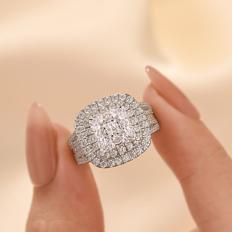 2.0Ct Princess Cut Double Halo Split Shank Engagement Ring In Sterling Silver - louilyjewelry