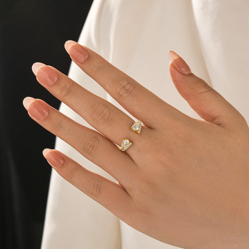 Moissanite 1.0Ct Pear Cut Yellow Gold Open Wedding Band In Sterling Silver