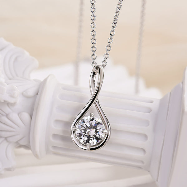 Louily Special Twist Round Cut Moissanite Pendant Necklace In Sterling Silver