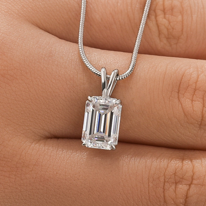 3.5Ct Emerald Cut Moissanite & Simulated Diamond Necklace