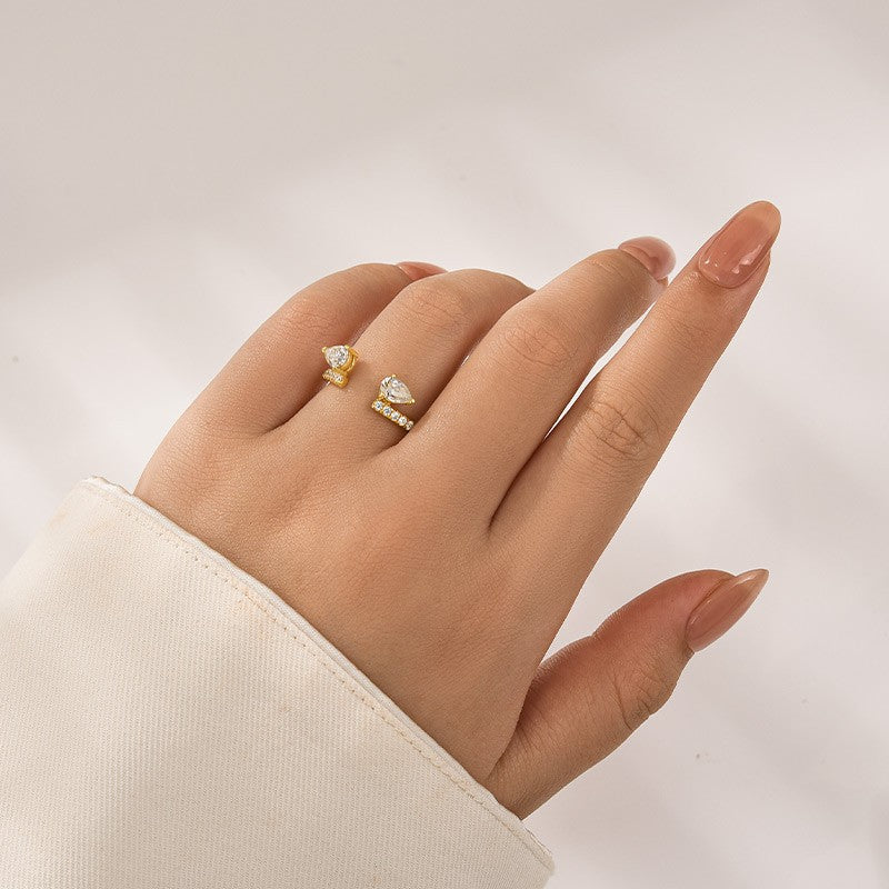 Moissanite 1.0Ct Pear Cut Yellow Gold Open Wedding Band In Sterling Silver