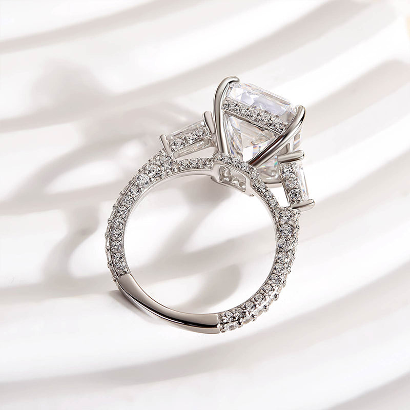 Louily Unique Emerald Cut Three Stone Engagement Ring In Sterling Silver - louilyjewelry