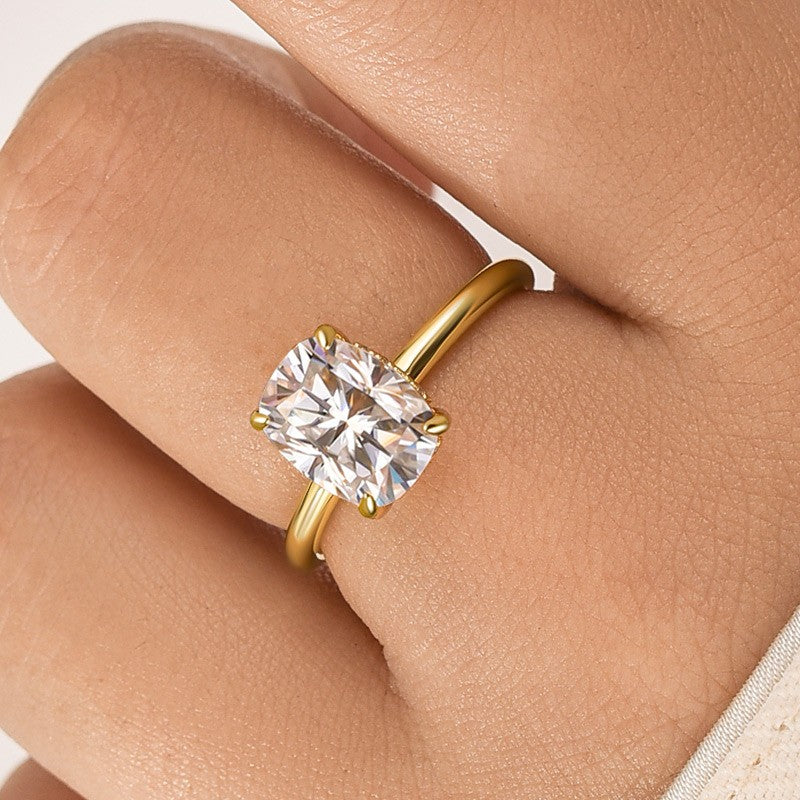 Moissanite 2.5 Ct Cushion Cut Solitaire Yellow Gold Promise Ring For Women